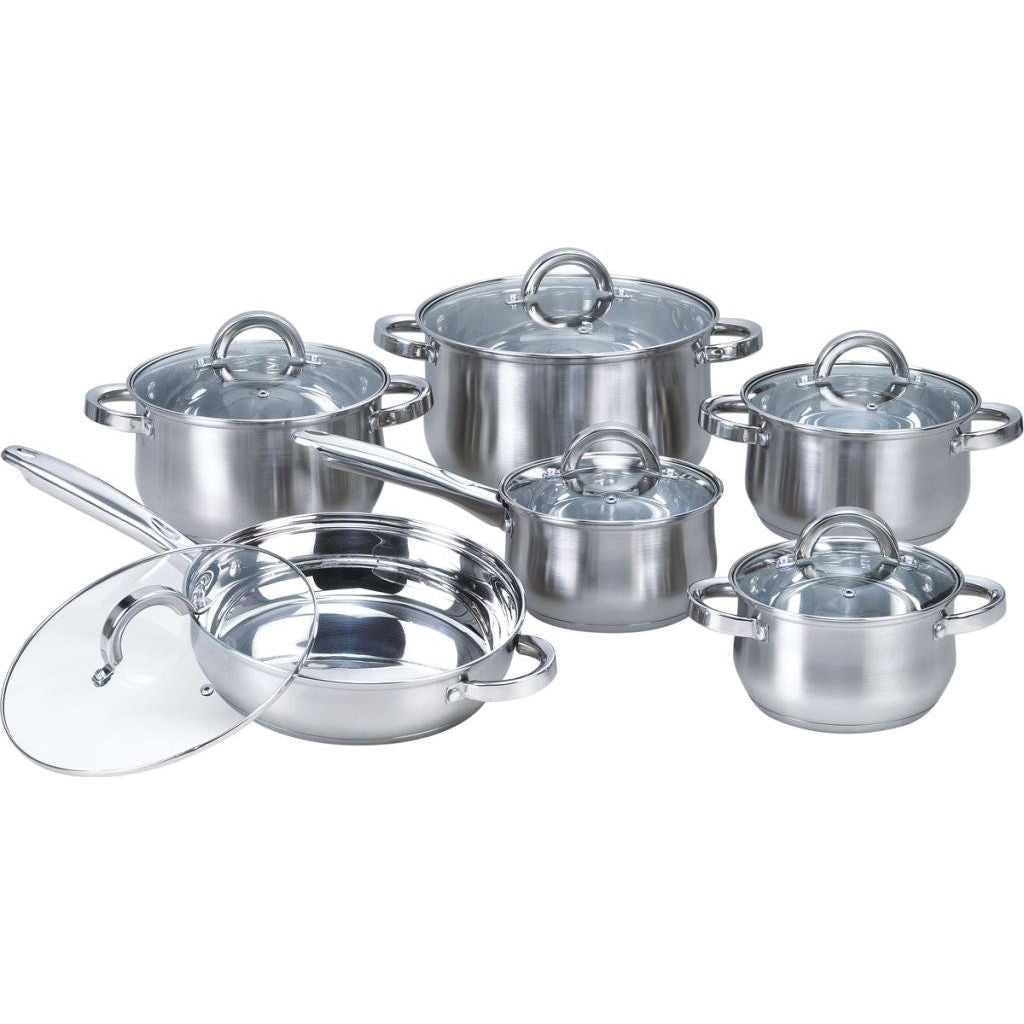 12-Piece Stainless Steel Cookware Set with Casseroles Frying Pan and Saucepan FastFurnishings