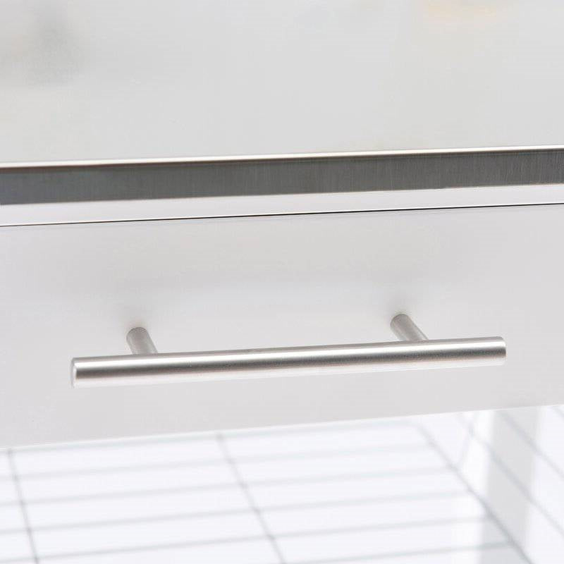 White Stainless Steel Top Kitchen Cart with Drawer and Storage Shelves FastFurnishings