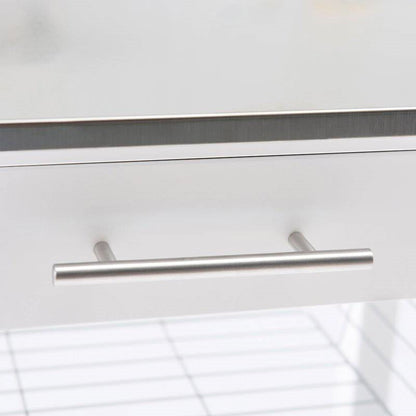 White Stainless Steel Top Kitchen Cart with Drawer and Storage Shelves FastFurnishings