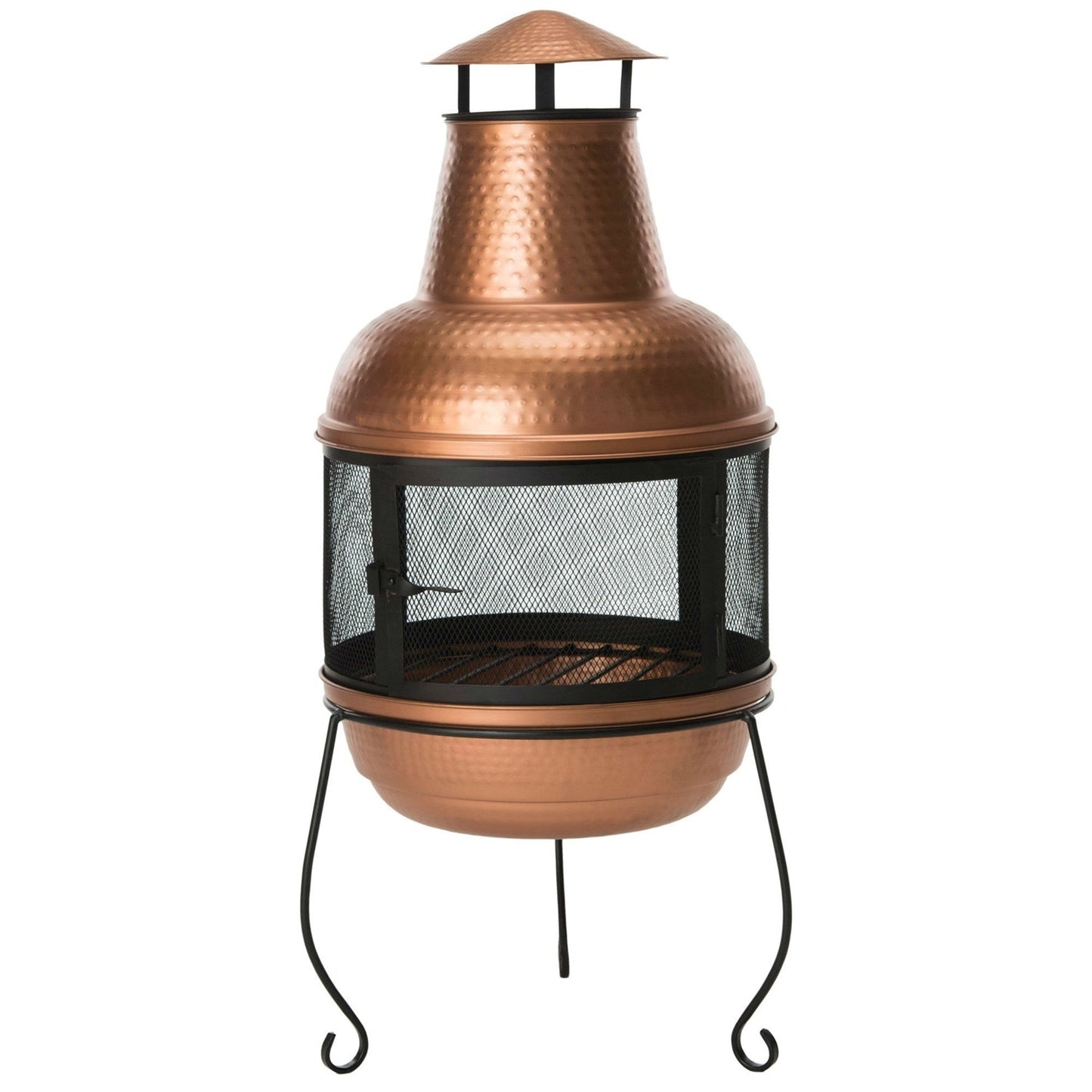 Hammered Copper and Iron Chiminea Fire Pit with Stand FastFurnishings