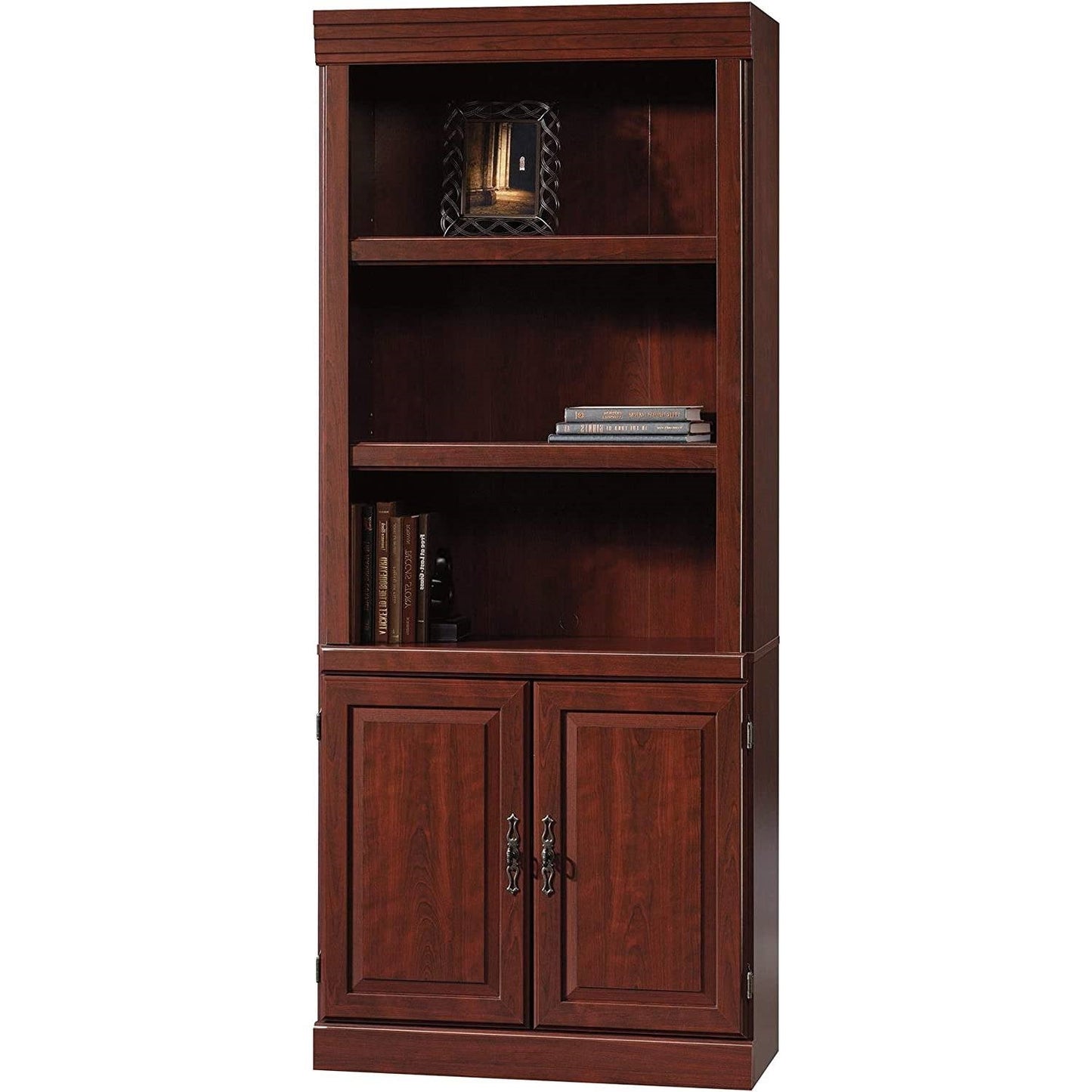71-inch High 3-Shelf Wooden Bookcase with Storage Drawer in Cherry Finish FastFurnishings