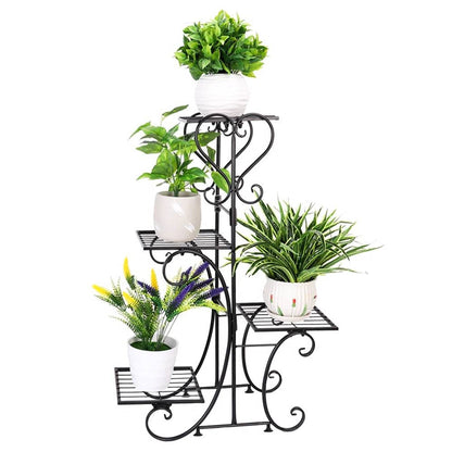Elegant Black Metal 4-Shelf Plant Stand FastFurnishings