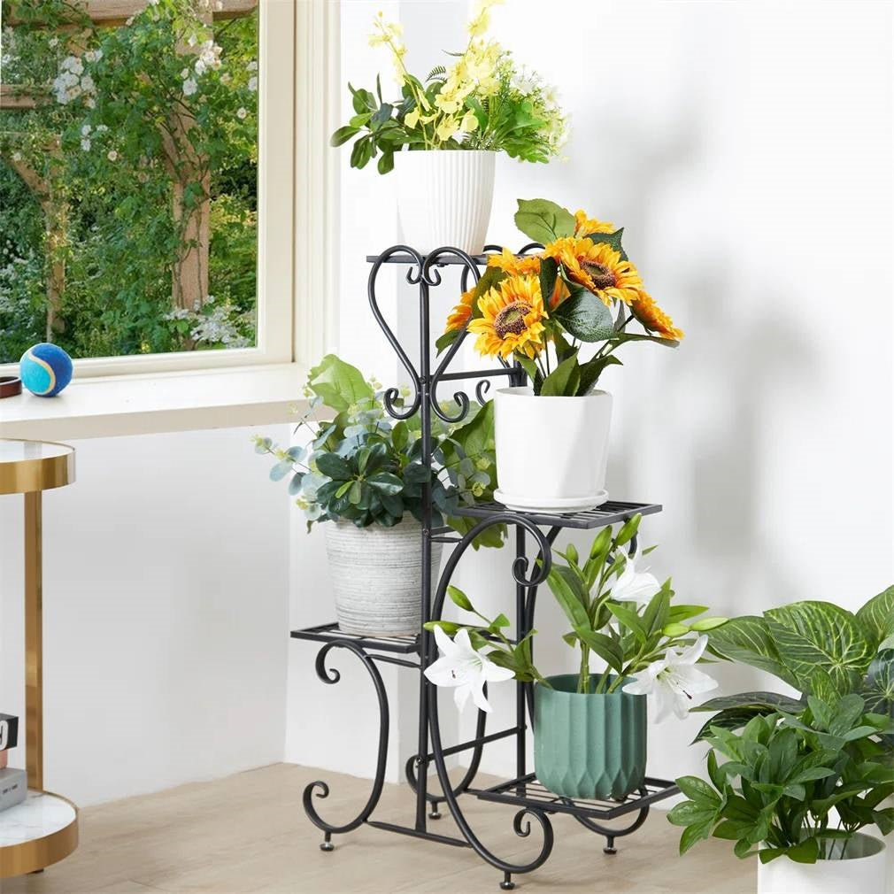 Elegant Black Metal 4-Shelf Plant Stand FastFurnishings