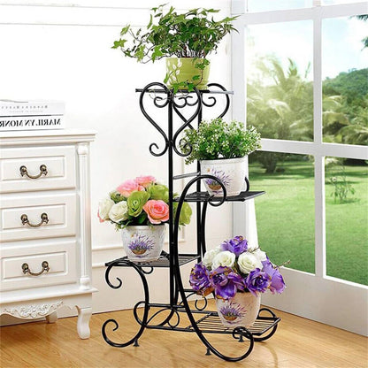 Elegant Black Metal 4-Shelf Plant Stand FastFurnishings