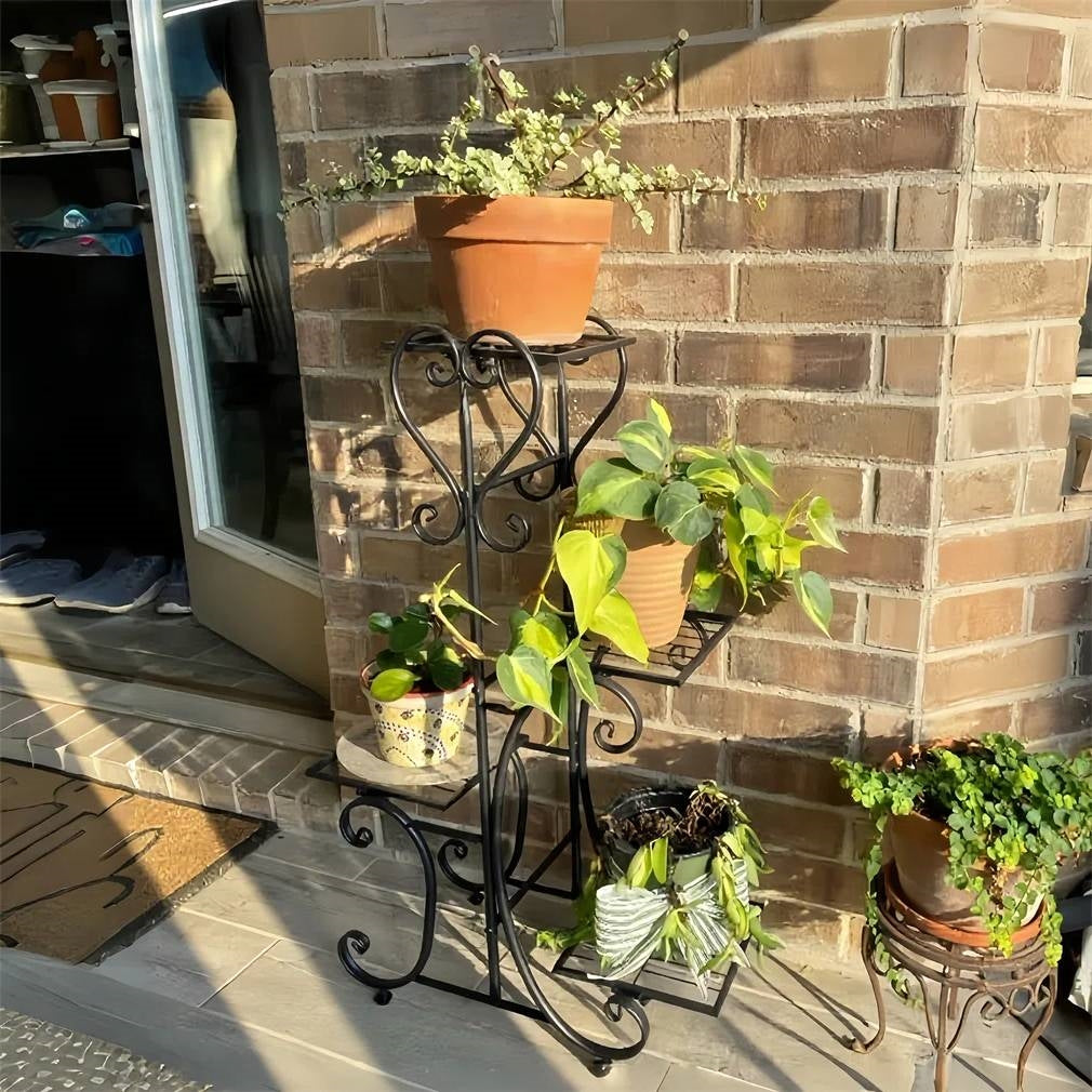 Elegant Black Metal 4-Shelf Plant Stand FastFurnishings