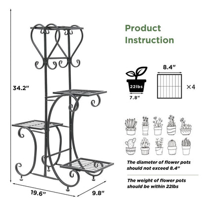 Elegant Black Metal 4-Shelf Plant Stand FastFurnishings