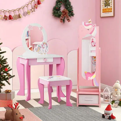 Kids Jewelry Armoire Cabinet with Storage and 2 Tilt Angles-Pink Unbranded