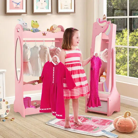 Kids Jewelry Armoire Cabinet with Storage and 2 Tilt Angles-Pink Unbranded