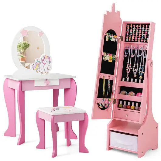 Kids Jewelry Armoire Cabinet with Storage and 2 Tilt Angles-Pink Unbranded