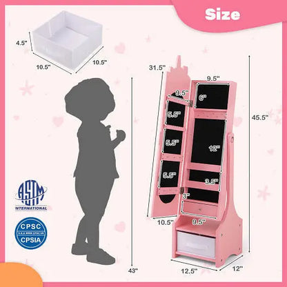 Kids Jewelry Armoire Cabinet with Storage and 2 Tilt Angles-Pink Unbranded