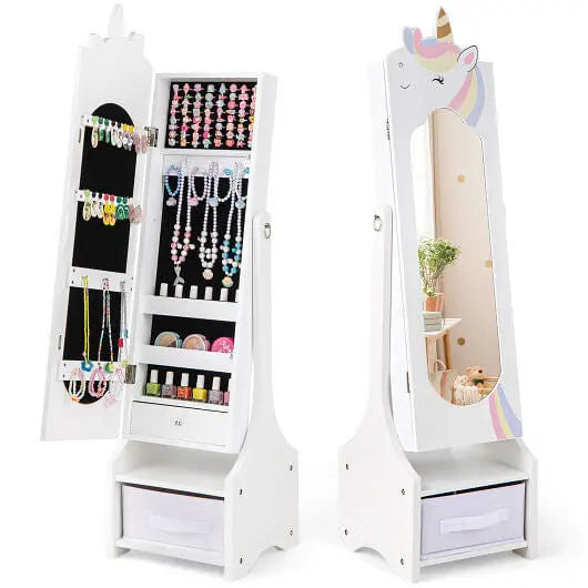 Kids Jewelry Armoire Cabinet with Storage and 2 Tilt Angles-Pink Unbranded