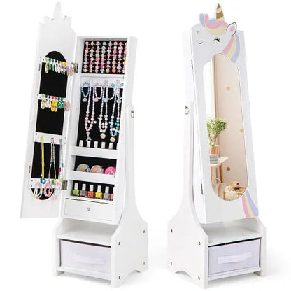 Kids Jewelry Armoire Cabinet with Storage and 2 Tilt Angles-Pink Unbranded