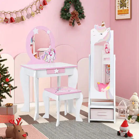Kids Jewelry Armoire Cabinet with Storage and 2 Tilt Angles-Pink Unbranded