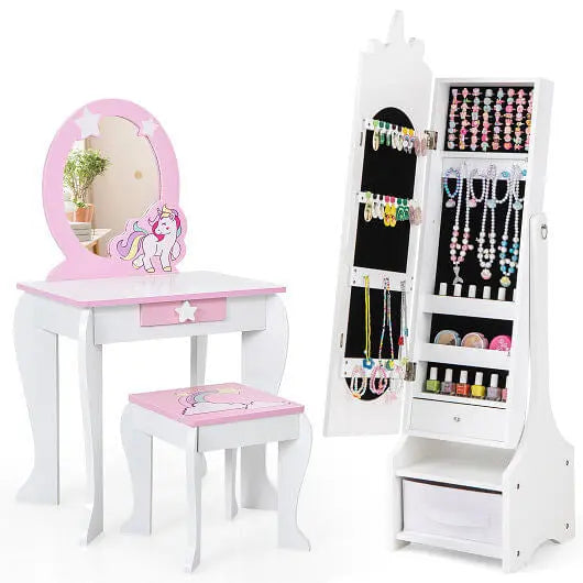 Kids Jewelry Armoire Cabinet with Storage and 2 Tilt Angles-Pink Unbranded