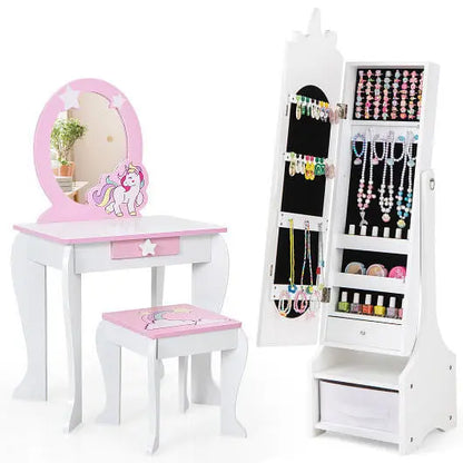 Kids Jewelry Armoire Cabinet with Storage and 2 Tilt Angles-Pink Unbranded
