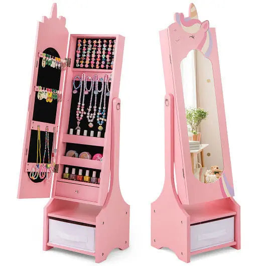 Kids Jewelry Armoire Cabinet with Storage and 2 Tilt Angles-Pink Unbranded