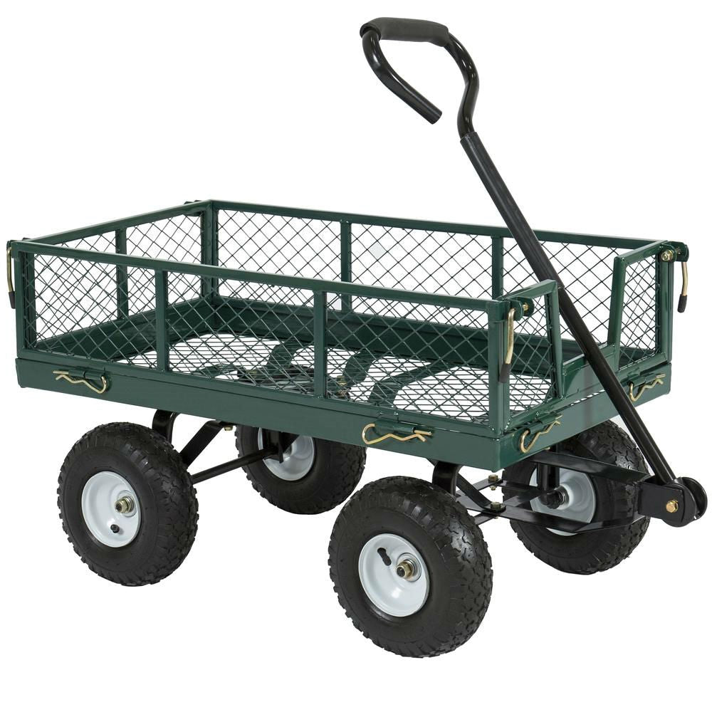 Heavy Duty Green Steel Garden Utility Cart Wagon with Removable Sides FastFurnishings