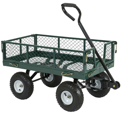 Heavy Duty Green Steel Garden Utility Cart Wagon with Removable Sides FastFurnishings