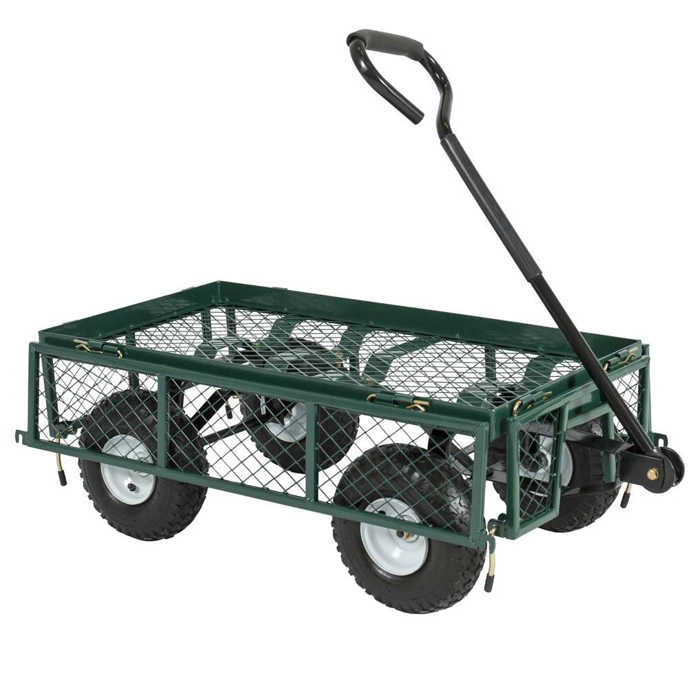 Heavy Duty Green Steel Garden Utility Cart Wagon with Removable Sides FastFurnishings