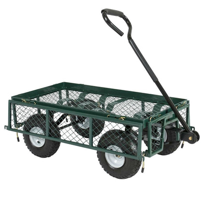 Heavy Duty Green Steel Garden Utility Cart Wagon with Removable Sides FastFurnishings