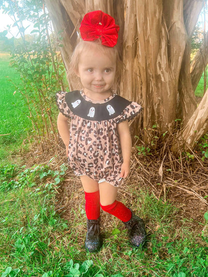 Leopard ghost embroidery Romper Leopardbaby Boutique