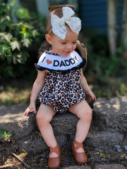 Smocked leopard I love daddy romper - Get it from Bo