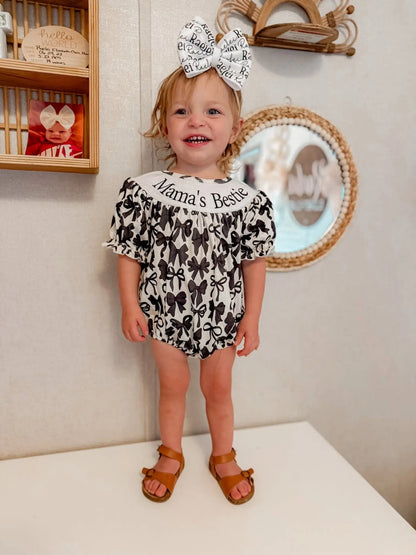 Smocked bows mamas bestie romper Leopardbaby Boutique
