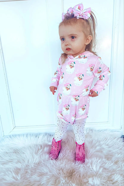 Pink santa Ribbed Hooded romper - Get it from Bo