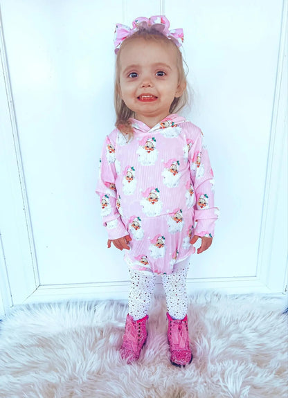 Pink santa Ribbed Hooded romper - Get it from Bo
