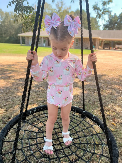 Pink santa Ribbed Hooded romper - Get it from Bo