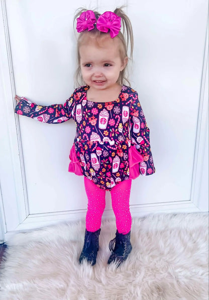 Pink Christmas coffee ruffle romper - Get it from Bo