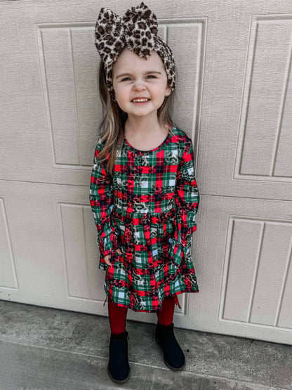 Leopard Plaid bell sleeve dress - Get it from Bo