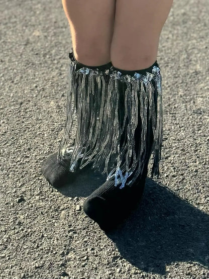 Sequin Tassle socks- black - Get it from Bo