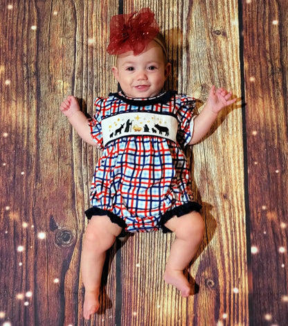 Nativity plaid embroidery Romper - Get it from Bo