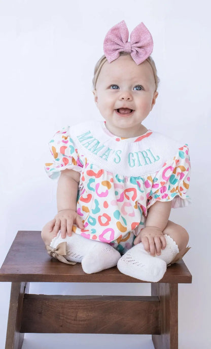 Smocked Mamas girl Summer leopard romper - Get it from Bo