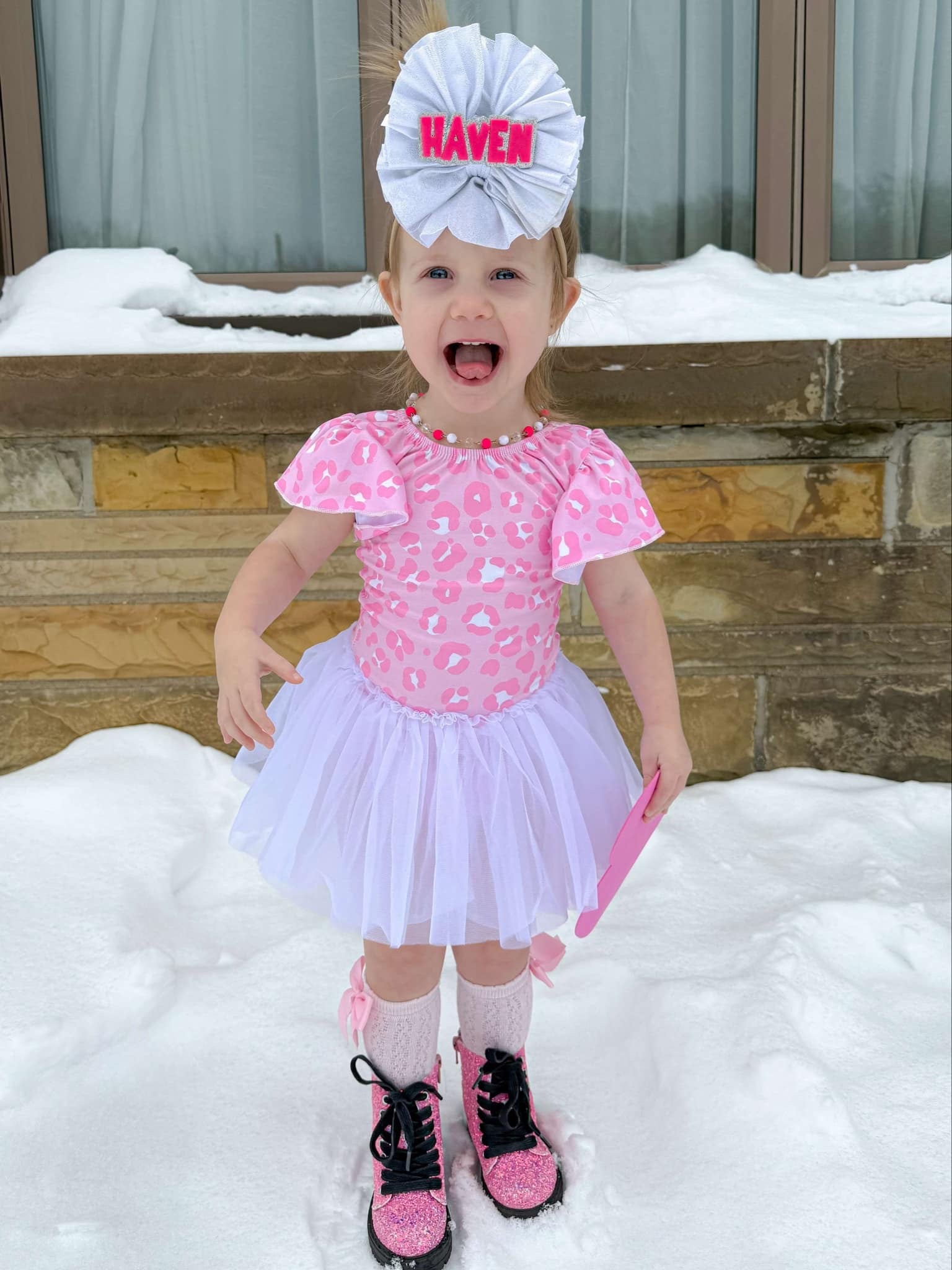 Pink leopard bow back leotard - Get it from Bo