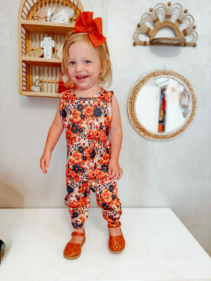 3D Floral honey/ Ollie romper - with snaps Leopardbaby Boutique