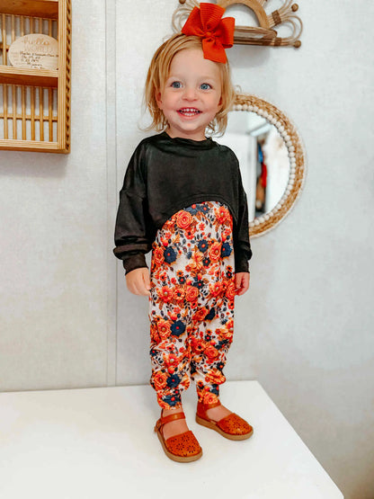 3D Floral honey/ Ollie romper - with snaps Leopardbaby Boutique