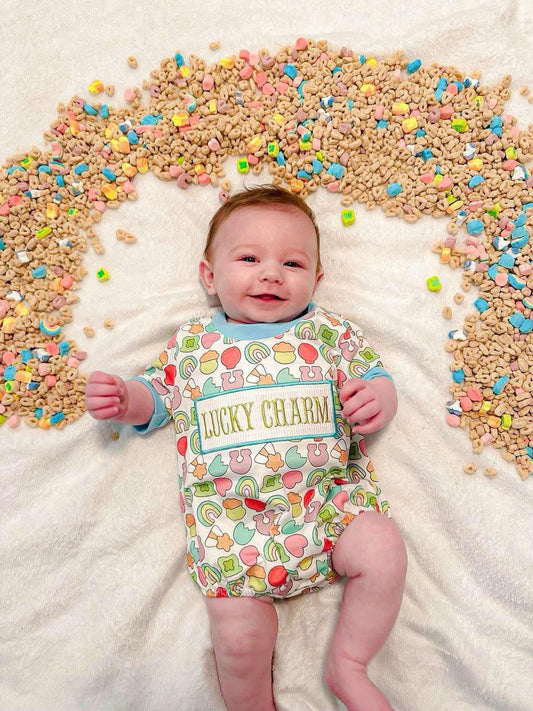 Smocked lucky charm boy romper - Get it from Bo