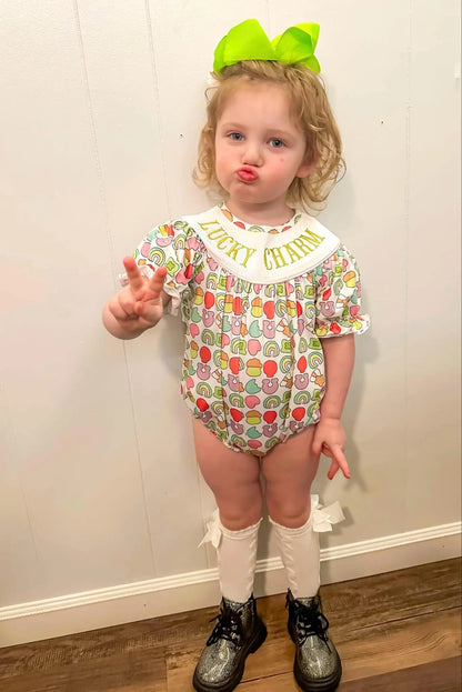 Smocked lucky charm girl romper - Get it from Bo