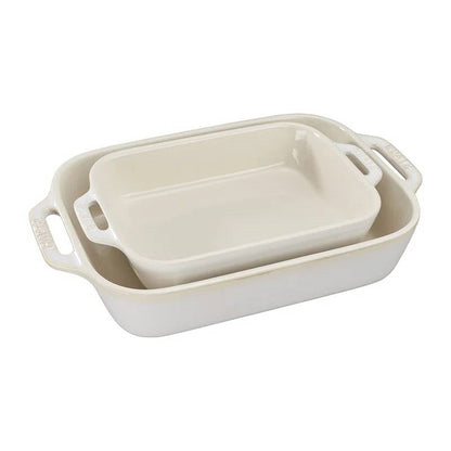 2 Piece Ceramic Stoneware Baking Dish Set in Ivory Cream Beige FastFurnishings