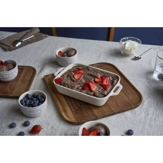 2 Piece Ceramic Stoneware Baking Dish Set in Ivory Cream Beige FastFurnishings