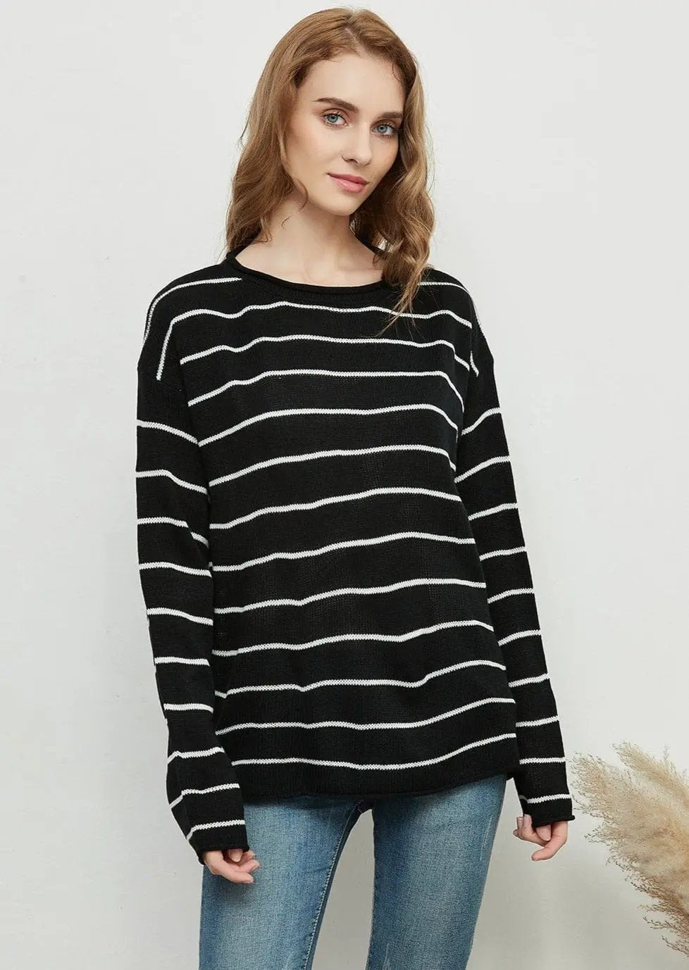 Crew Neck Minimalist Striped Sweater Anna-Kaci Wholesale