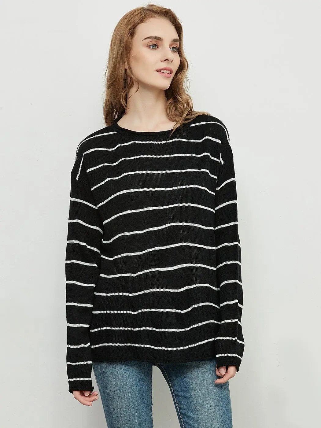 Crew Neck Minimalist Striped Sweater Anna-Kaci Wholesale