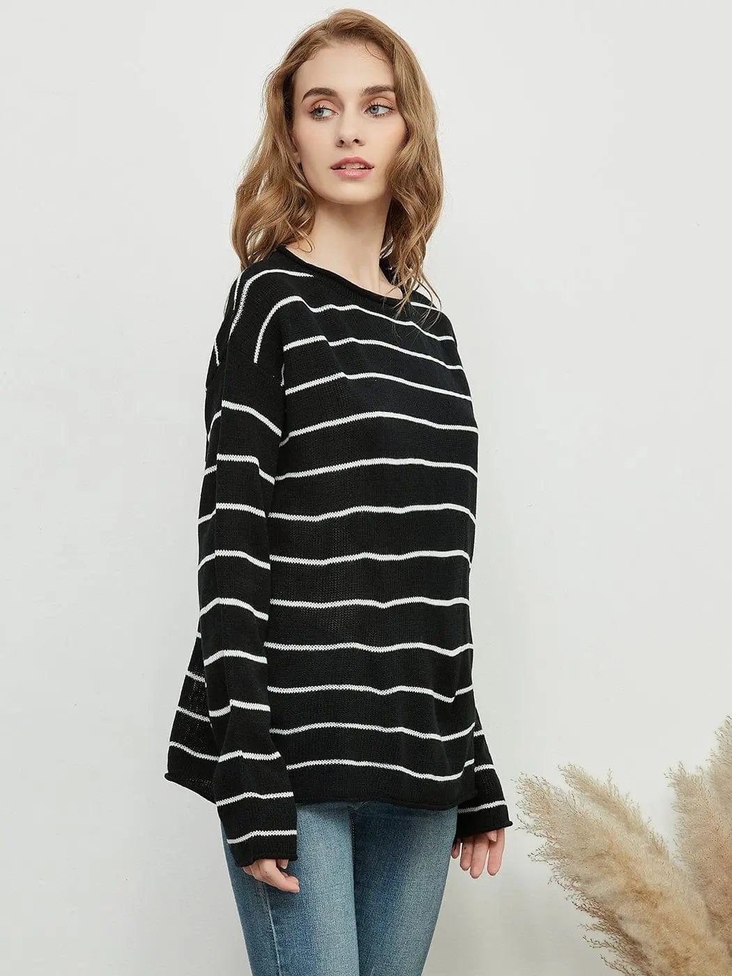 Crew Neck Minimalist Striped Sweater Anna-Kaci Wholesale