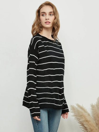 Crew Neck Minimalist Striped Sweater Anna-Kaci Wholesale
