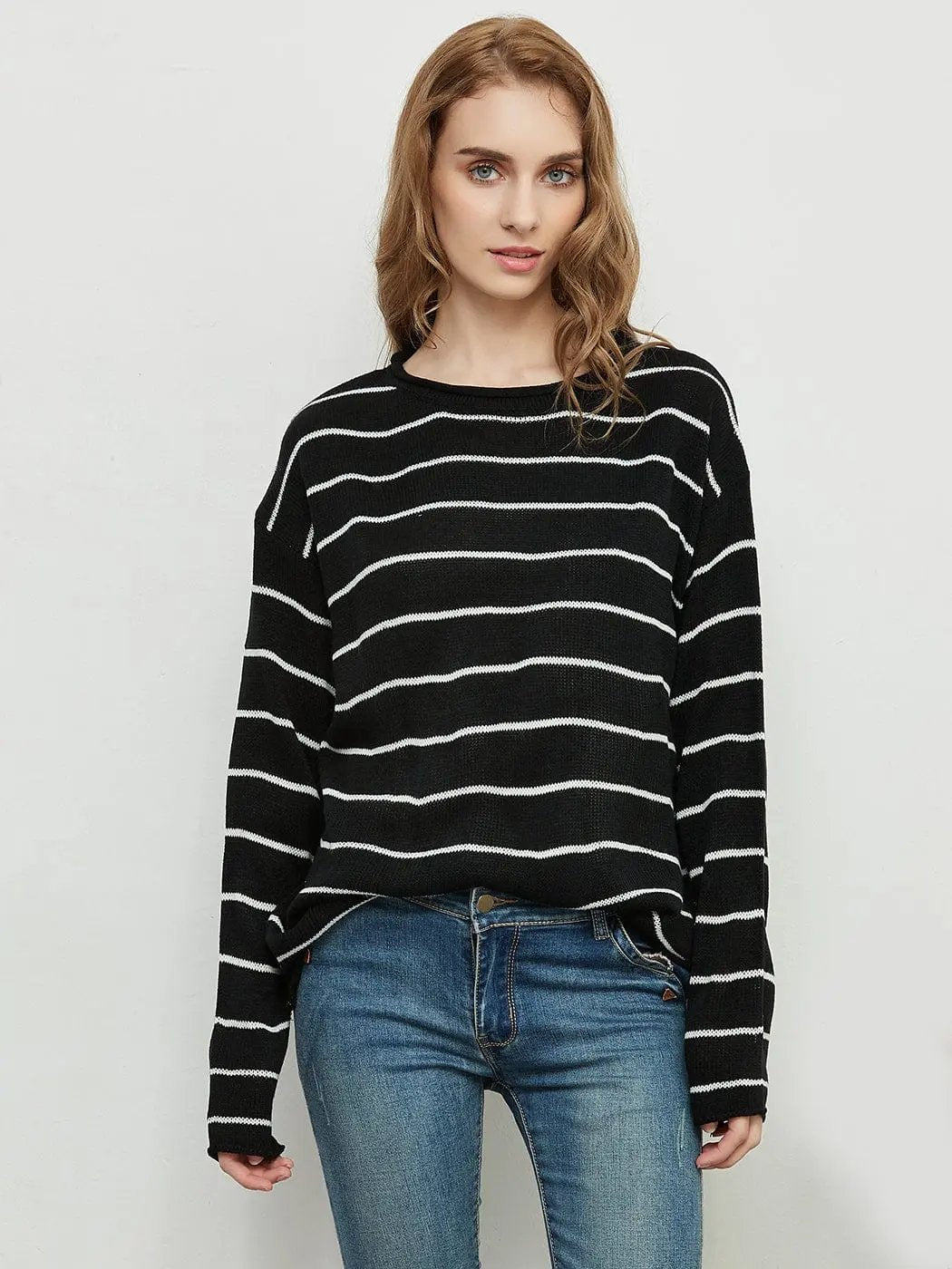 Crew Neck Minimalist Striped Sweater Anna-Kaci Wholesale