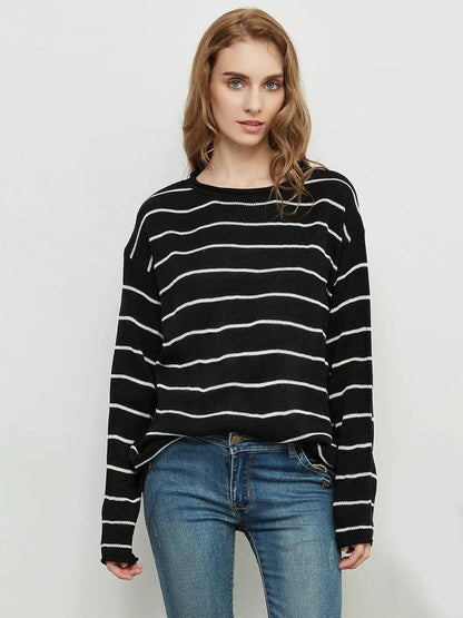 Crew Neck Minimalist Striped Sweater Anna-Kaci Wholesale