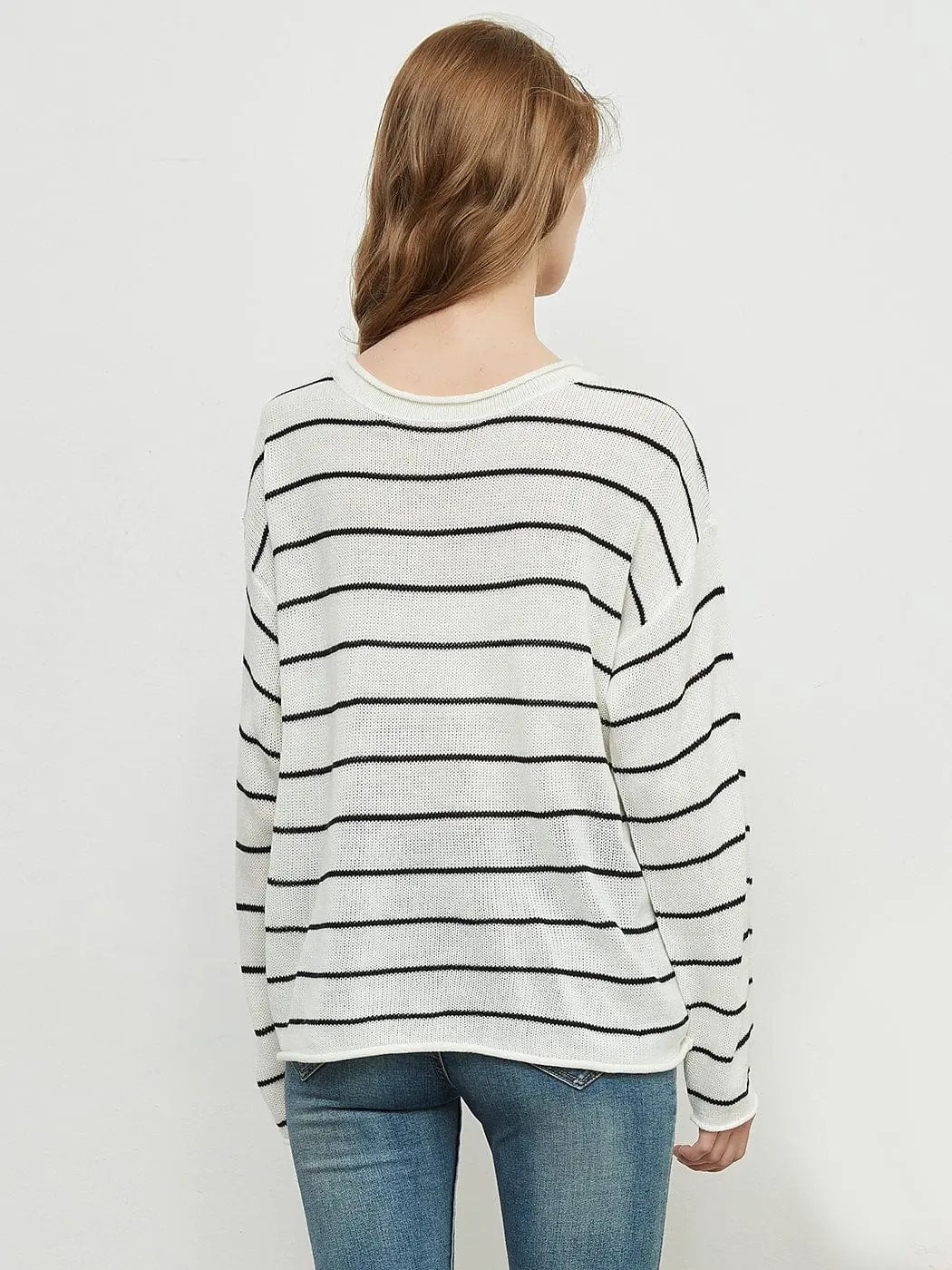 Crew Neck Minimalist Striped Sweater Anna-Kaci Wholesale