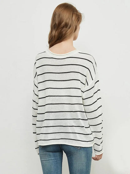 Crew Neck Minimalist Striped Sweater Anna-Kaci Wholesale